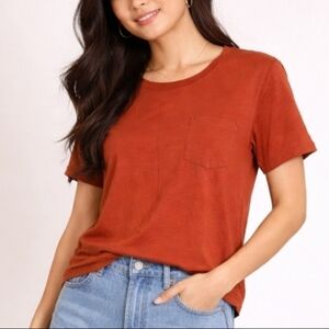 OAK Rust Cotton Pocket T-Shirt Size L Short Sleeve Casual Basic Tee